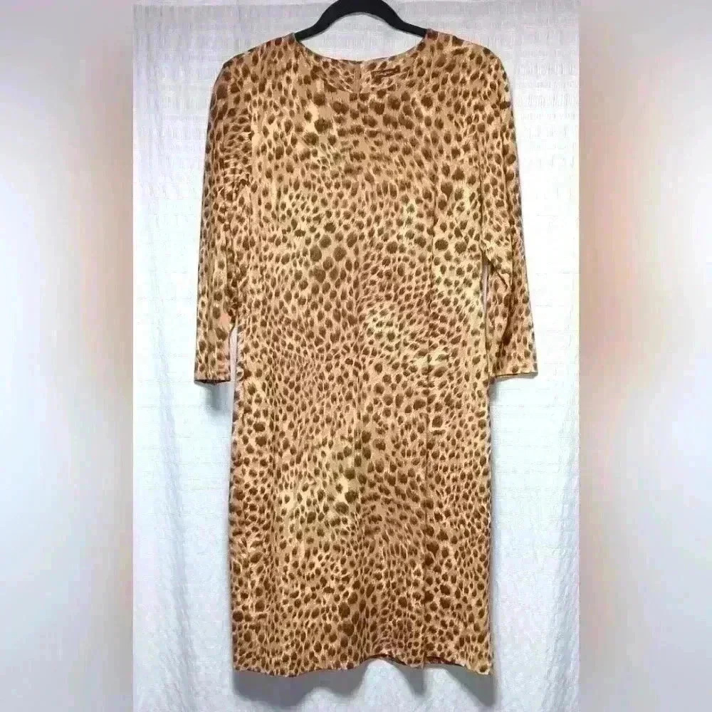 J. McLaughlin Cheetah Print Long Sleeve Dress - Tan and Brown